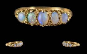 Ladies 18ct Gold Pleasing 5 Stone Opal Set Ring. Raised Claw Setting. Full Hallmark to Interior of