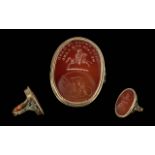 Georgian Period Gents 18ct Gold Large Seal Ring, Not Marked but Tests 18ct. Seal with Man on