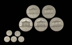 Austrian Mint 5 One Ounce Fine Silver Philharmonic Coins, Silver Purity 999. Dates 2014 All Coins.