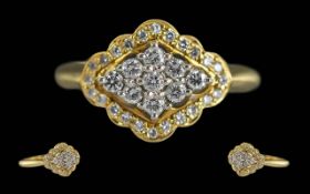 Ladies Attractive 18ct Gold Diamond Set Ring of Excellent Design. Full Hallmark to Interior of