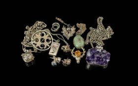 Good Assortment of Sterling Silver Jewellery, Includes Brooches, Earrings, Pendants, Chains, Large