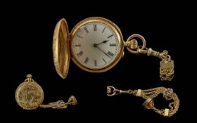 Swiss Made Early 20th Century Ladies 18ct Gold Ornate Cased Keyless Full Hunted Pocket Watch ( small
