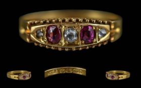 Antique Period - Ladies 18ct Gold Exquisite Pave Set Ruby and Diamond Set Ring. Full Hallmark for