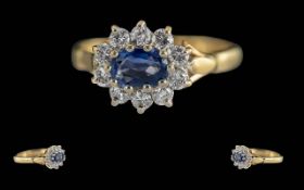 Ladies - Pleasing Quality 9ct Gold Sapphire / Diamond Set Dress Ring. Full Hallmark to Interior of