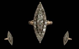 An Antique 18th/19th Century Marquis Shaped Diamond Ring, set with five central graduating rose