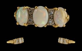 Antique Period Ladies 18ct Gold Opal and Diamond Set Ring. Marked 18ct to Interior of Shank, Well