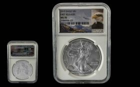 United States of America Slabbed 2015 Silver Eagle, First Releases. MS70 Highest Grade, N.G.C