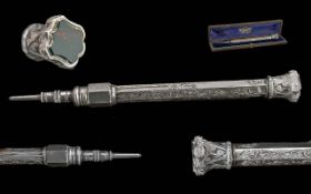 Walker and Hall Edwardian Period Ornate Sterling Silver Cased Deluxe Propelling Pencil with