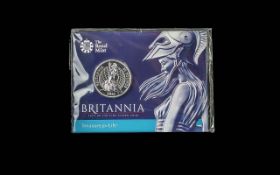 United Kingdom Royal Mint Elizabeth II Britannia 1 oz Fine Silver Coin - Date 2015. Sealed In