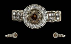 Lades - Pleasing Signed Designer 14ct Gold Diamond Set Ring,