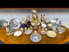 Box of Miscellaneous Collectibles, t include 12'' clown savings bank, clock lamp post with