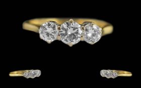 Ladies Pleasing Quality 18ct Gold 3 Stone Diamond Set Ring - Full Hallmark To Interior Of Shank.