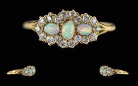 Ladies - Pleasing and Exquisite 18ct Gold Opal and Diamond Set Ring, Marked 18ct to Interior of