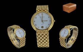 Maurice Lacroix Geneve Gold Plated Quartz Wrist Watch - Features White Dial, Gold Markers,