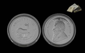 South African Mint Ltd Edition - Proof Struck 1 oz Fine Silver Krugerrand Coin, Purity 999. Date