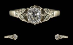 Antique Period Ladies 18ct Gold Diamond Set Dress Ring, The Central Faceted Diamond of J - K Colour,
