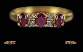 Ladies Attractive / Exquisite 18ct Gold Rubies / Diamond Set Ring, Full Hallmark to Interior of
