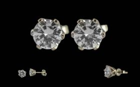 Ladies - Fine Pair of Diamond Set Studs, Set In 18ct Gold. The Round Brilliant Cut Diamonds of