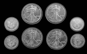 United States of America Liberty Standing 4 1 oz Fine Silver One Dollar Coins, Still In Capsules,