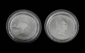 Elizabeth II Australian Proof Struck One Oz Fine Silver Kangaroo Coin - Date 1998. Purity 999. In