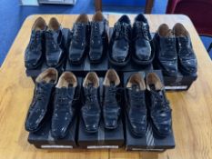 Seven Pairs of Men's Black Patent Leather Dance Shoes, sizes to include 1, 3, 5, 5.5, 6 and 9. All