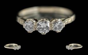 Ladies 18ct Gold 3 Stone Diamond Set Ring. Marked 18ct to Interior of Shank. Well Matched Diamonds