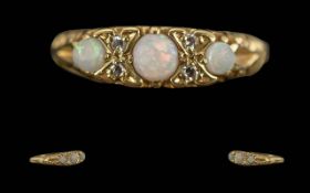 Antique Period Ladies 18ct Gold Pleasing Quality Opal and Diamond Set Ring, Marked 18ct to