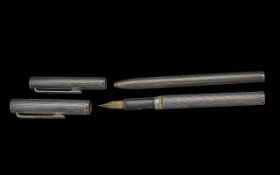 Alfred Dunhill Sterling Silver Cased Fountain Pen and Matching Ballpoint Pen, Marked Sterling