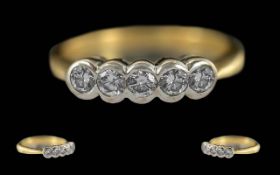 Ladies Excellent Quality 18ct Gold 5 Stone Diamond Set Ring. Full Hallmark to Interior of Shank. The