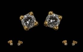 Ladies 18ct Gold Pair of Diamond Set Stud Earrings. Round Brilliant Cut Diamonds of Good Colour /