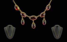 Antique Period Ladies 9ct Gold Cabouchon Cut Garnet Necklace, Marked 9ct. c.1902-1910, Well