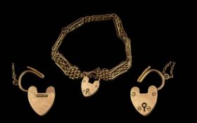 Ladies - Good Quality 9ct Gold Fancy Bracelet with Safety Chain and 9ct Gold Heart Shaped Padlock,