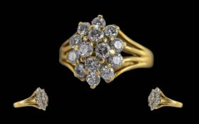 Ladies 18ct Gold Diamond Set Cluster Ring. Marked 750 - 18ct to Shank. Well Matched Diamonds of Good