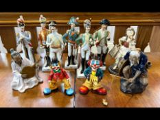 Box of Porcelain & Pottery Figures, including military figures, Capodimonte figure, Oriental figures