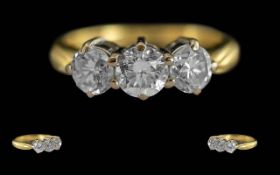 Ladies Pleasing 18ct Gold 3 Stone Diamond Set Ring. Marked 18ct to Interior of Shank. Well Matched