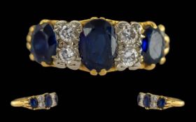 Ladies Quality 18ct Gold Sapphire / Diamond Set Ring. Full Hallmark to Interior of Shank,