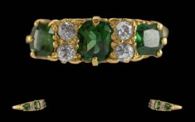 Edwardian Period 1902 - 1910 Ladies Pleasing 18ct Gold Emerald and Diamond Set Ring, Raised Ornate