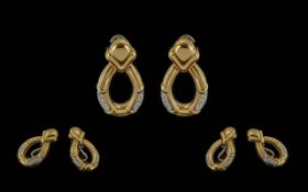 Ladies - Pair of 18ct Gold Diamond Set Designer Earrings. Marked 750 - 18ct of Excellent Form.