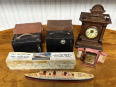 Small Mixed Lot to include a French travelling clock, an early 20th century oak mantle clock, a