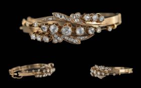 Antique Diamond Set Hinged Bangle, set throughout with rose cut diamonds. Closed back setting.
