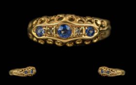 Ladies Early 20th Century 18ct Gold Sapphire and Diamond Set Dress Ring, Ornate Shank / Setting.