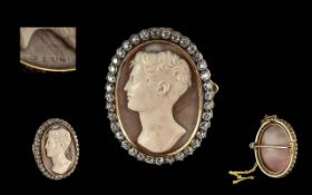 Antonio Berini - Signed 1770 - 1830 Excellent Quality 15ct Gold Mounted Cameo Brooch / Pendant, With