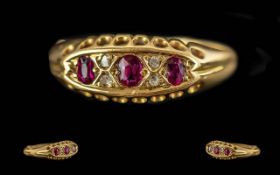 Antique Period Ladies 18ct Gold Petite Ruby and Diamond Set Ring, Full Hallmark to Interior of