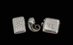 Victorian Period Fine Silver Mounted Horn Snuff Mull of Small Size + Two Victorian Sterling Silver