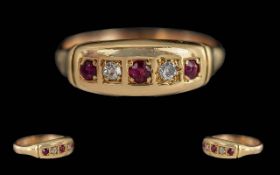 Antique Period Ladies 18ct Gold Ruby and Diamond Set Ring, Tests 18ct Gold, Rubies and Pave Set