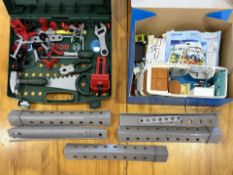 Playmobile Family Fun No. 70088, camper van in box. Together with a Bosch children's tool kit.