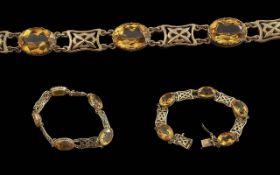 Ladies Excellent 9ct Open Worked Designed Bracelet Set With Citrine's Full Hallmark to Clasp Well
