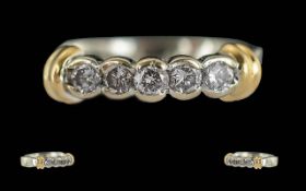 Ladies 18ct Gold Five Stone Diamond Set Ring, Marked 18ct to Shank. The Well Matched Pave Set
