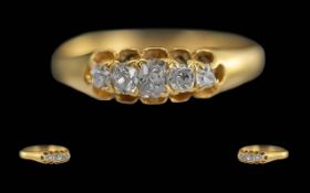 Antique Period 18ct Gold 5 Stone Diamond Set Ring - Raised Openworked Setting. Well matched