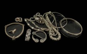 Good Mixed Bag of Sterling 925 Silver Jewellery, Includes Brooches, Bangles, Links of London Heavy